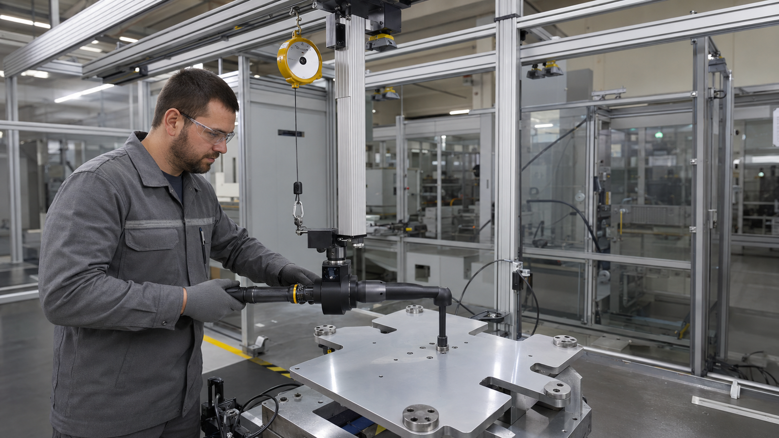 KURAN KR010 gantry torque reaction arm tightening an engine component