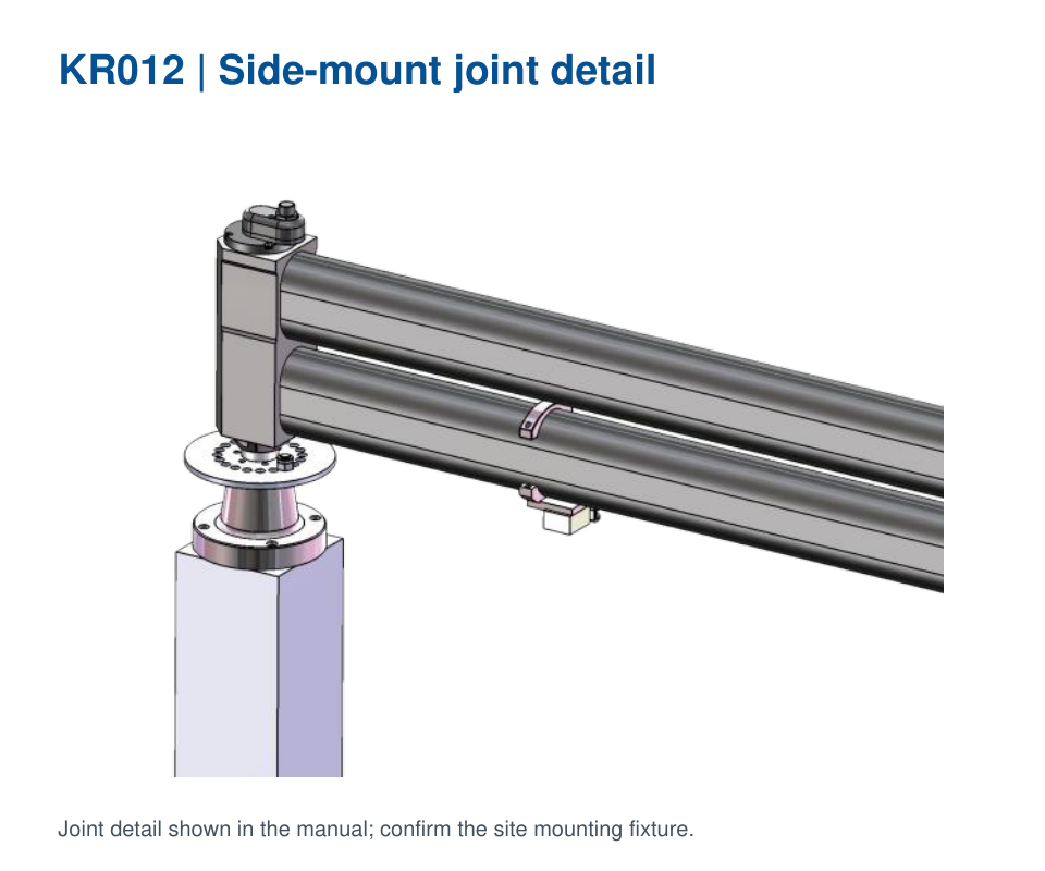 KR012 torque reaction arm side-mount joint detail