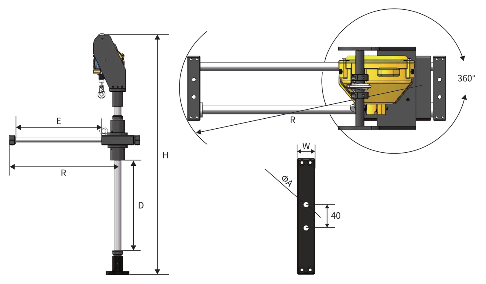 KURAN KR007 torque reaction arm dimension drawing